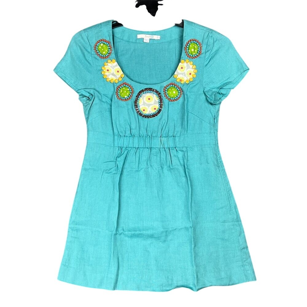 Boden Linen Dress Tunic Women S Embroidered Boho Artisan Summer Resort Festival